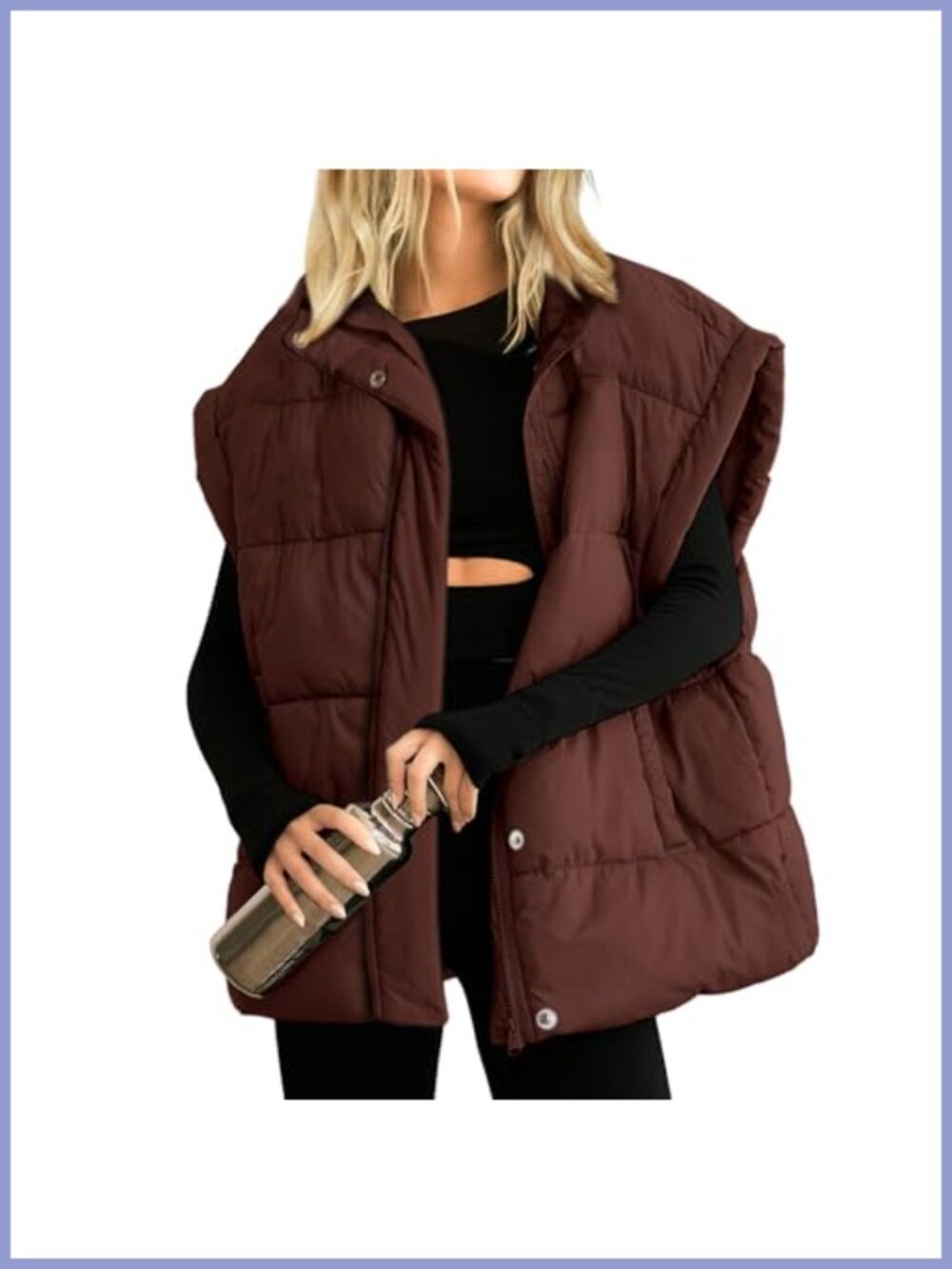 Oversized Quilted Puffer Vest Full Zip Sleeveless Warm Coat Outwear